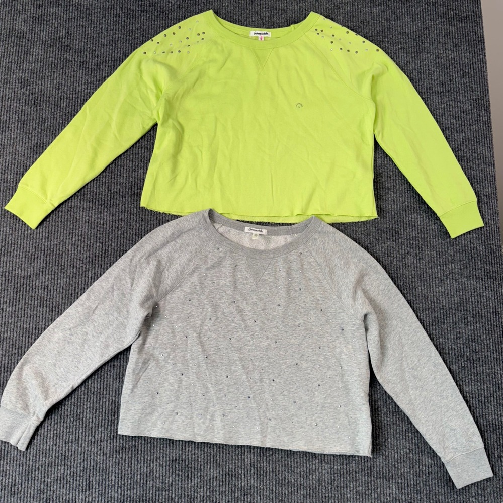Lot 2 Aeropostale Womens‎ L Sweatshirts Neon Yellow Gray Pullover Y2K Casual